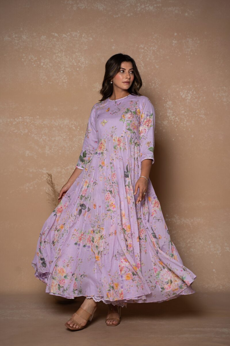 Lilac Floral Print Anarkali